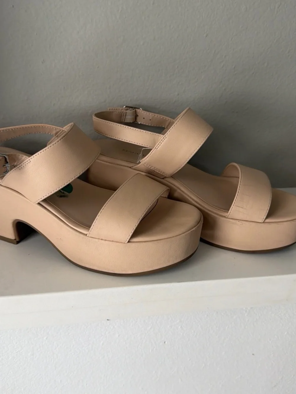 Marc Fisher Beige Platform Sandals with Ankle Strap